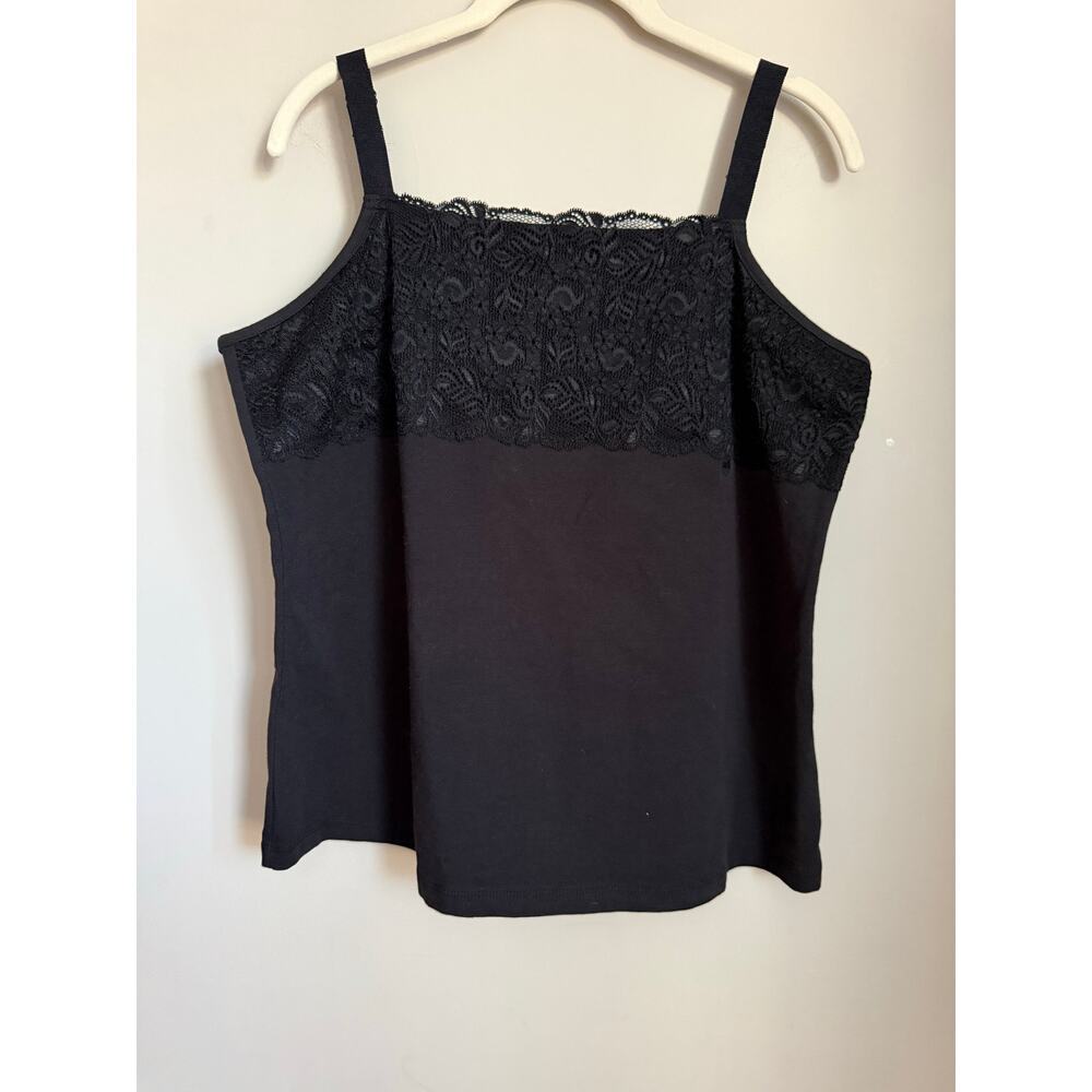 Y2K NWOT Avenue Black Lace Trim Cotton Stretch Cami Top Size 14/16 Capsule